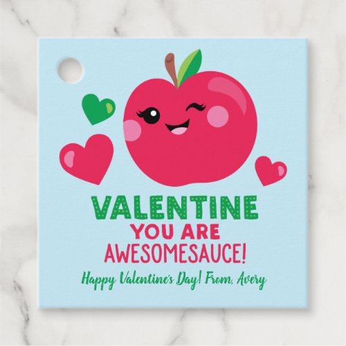 Applesauce Valentines Day Card Gift Tags for Kids