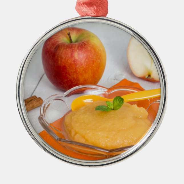 Applesauce with cinnamon and orange spoon metal ornament (Front)