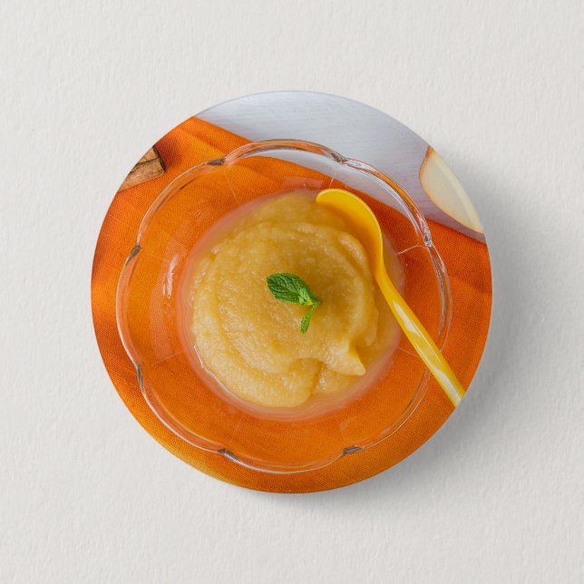 Applesauce with cinnamon and orange spoon pinback button (Front)