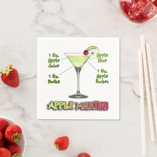 Appletini aka Apple Martini Cocktail Recipe Art Napkins (Insitu)