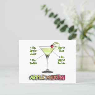 Appletini aka Apple Martini Cocktail Recipe Art Postcard