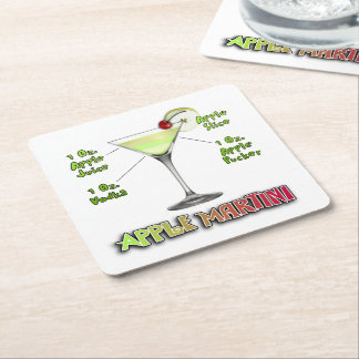 Appletini aka Apple Martini Cocktail Recipe Art Square Paper Coaster