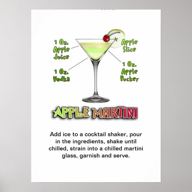 Appletini - Apple Martini Cocktail Recipe 18"x24' Poster (Front)