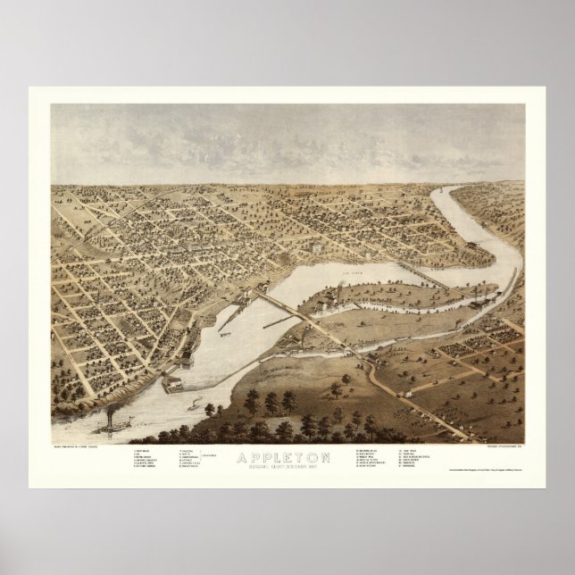 Appleton, WI Panoramic Map - 1867 Poster (Front)