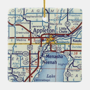 Appleton WI Vintage Map Ceramic Ornament