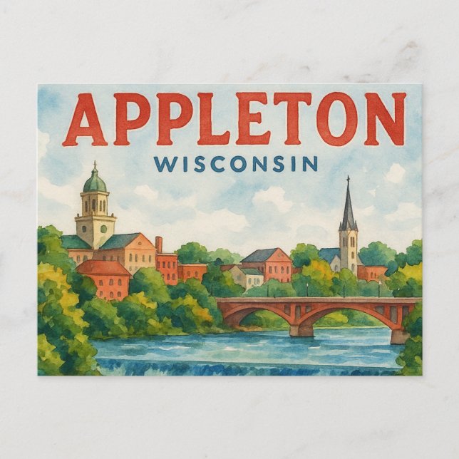 Appleton WI watercolor postcard (Front)