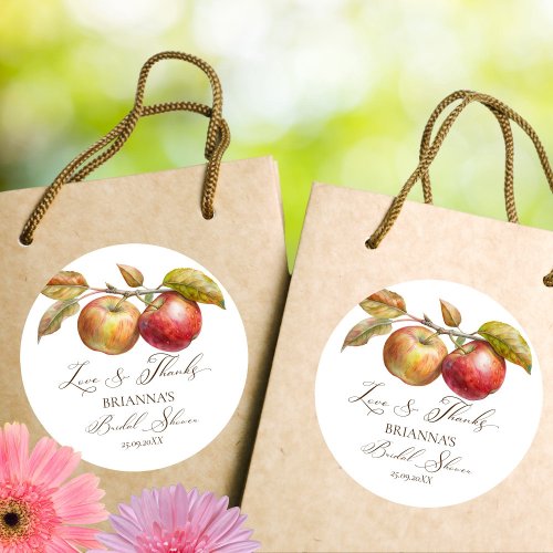 Appley ever after apple fall bridal shower favor classic round sticker