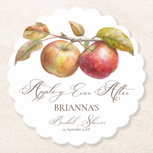 Appley ever after apple fall bridal shower paper coaster