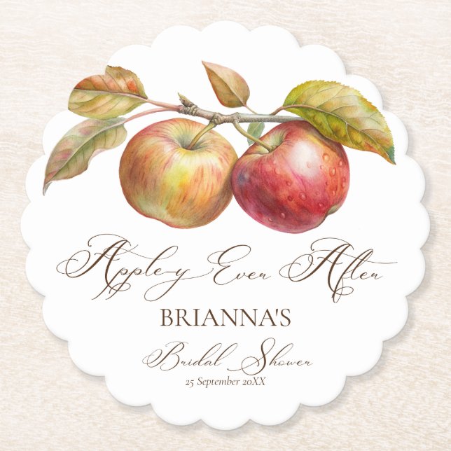 Appley ever after apple fall bridal shower paper coaster (Front)