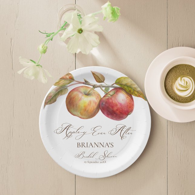 Appley ever after apple fall bridal shower paper plates (Appley ever after apple fall bridal shower monogrammed personalized printed paper plates table decor)