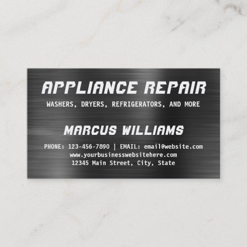 Appliance Repair Dark Gray Faux Metallic Steel Business Card