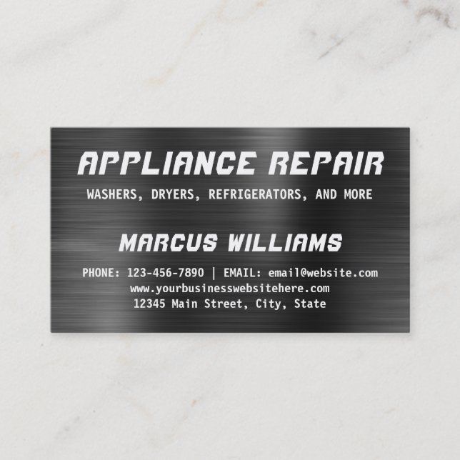 Appliance Repair Dark Gray Faux Metallic Steel Business Card (Front)