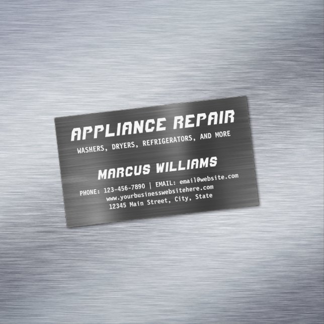 Appliance Repair Dark Gray Faux Metallic Steel Business Card Magnet (In Situ)