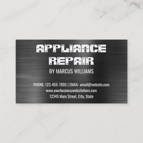 Appliance Repair Dark Grey Silver Faux Metallic Business Card