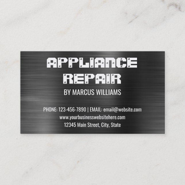Appliance Repair Dark Grey Silver Faux Metallic Business Card (Front)