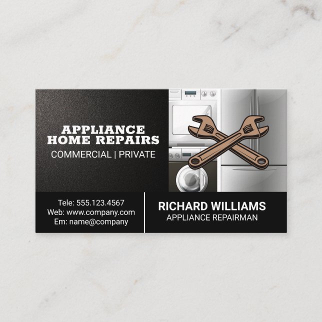 Appliance | Repair Services | Wrenches Logo Business Card (Front)