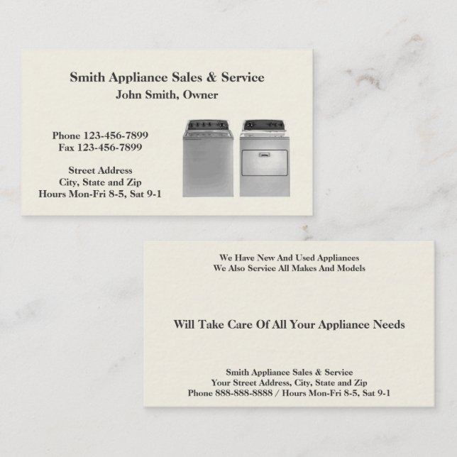 Appliance Sales and Repair Service Business Card (Front/Back)