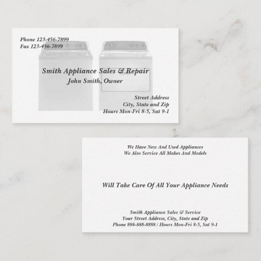 Customizable Appliance Sales and Repair Service Business Card