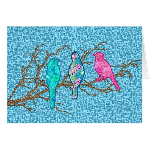 Applique Birds on a Branch Sky Blue Multi