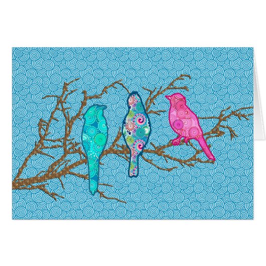 Applique Birds on a Branch, Sky Blue Multi Cards (Front Horizontal)