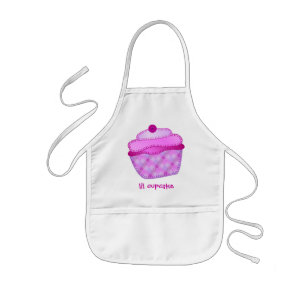 Applique Cupcake Kids Apron - Mauve and Pink