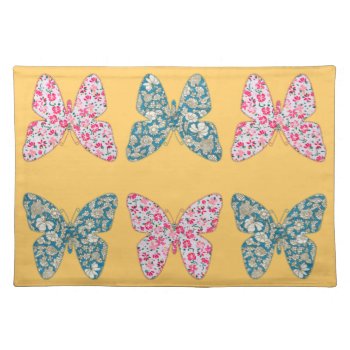 Applique Fabric Butterflies Floral Blue And Pink Placemat by YANKAdesigns at Zazzle