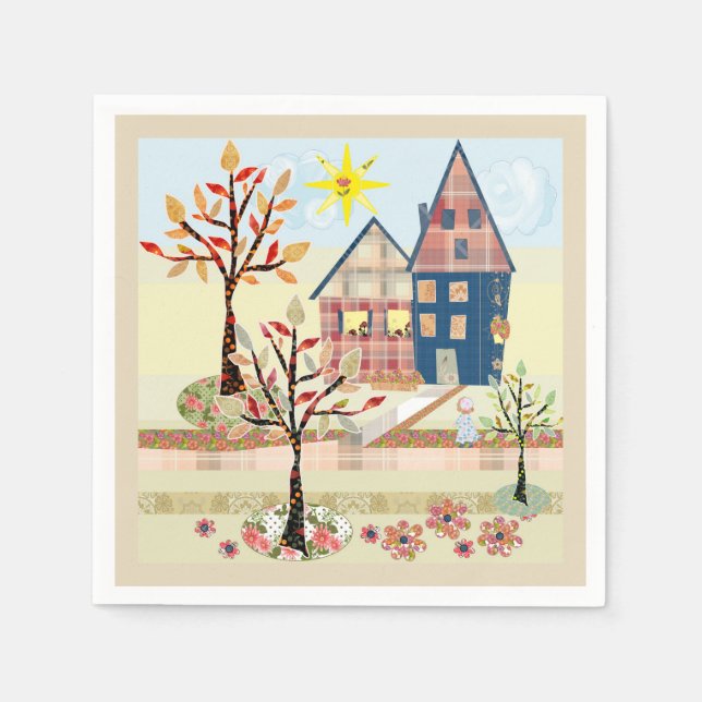 Applique, houses, village napkins (Front)