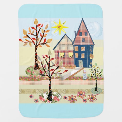 Applique houses village patchwork quilting fl baby blanket