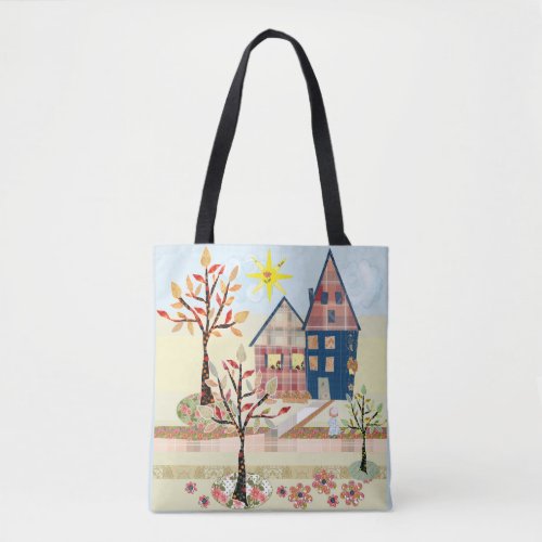 Applique houses village tote bag