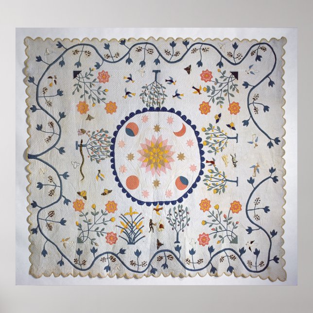 Applique quilt with Sun, Moon, Stars Poster (Front)