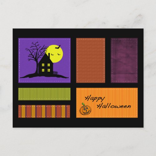 Applique Style Haunted House Halloween Postcard