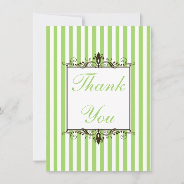 Applpe Green, White, Brown Stripe Thank You Card (Front)