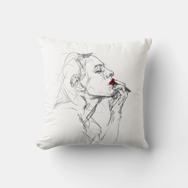 Applying Red Lipstick Throw Pillow (Front)