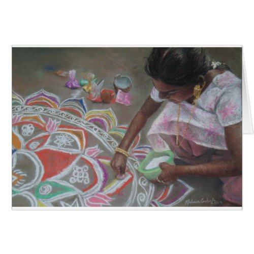 Applying the kolam powder