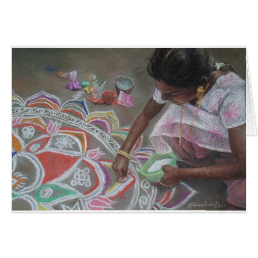 Applying the kolam powder cards (Front Horizontal)