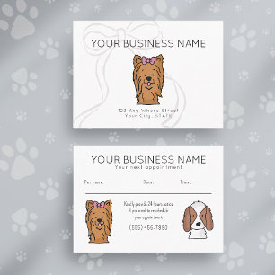 Appointment Card Cute Bow Dog Doodle White