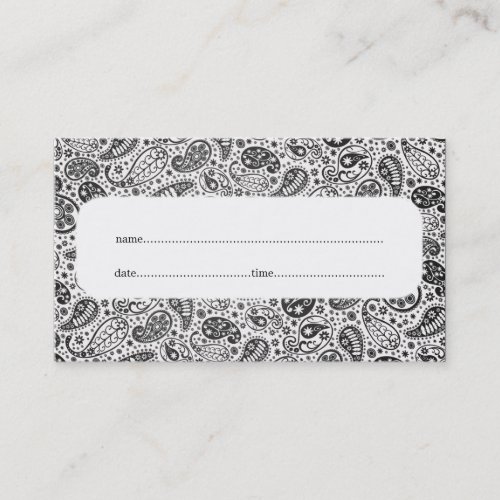 Appointment Card Fashion Paisley Black Business Cards