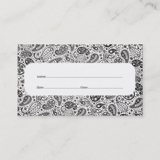 Customizable Appointment Card Fashion Paisley Black Business Cards
