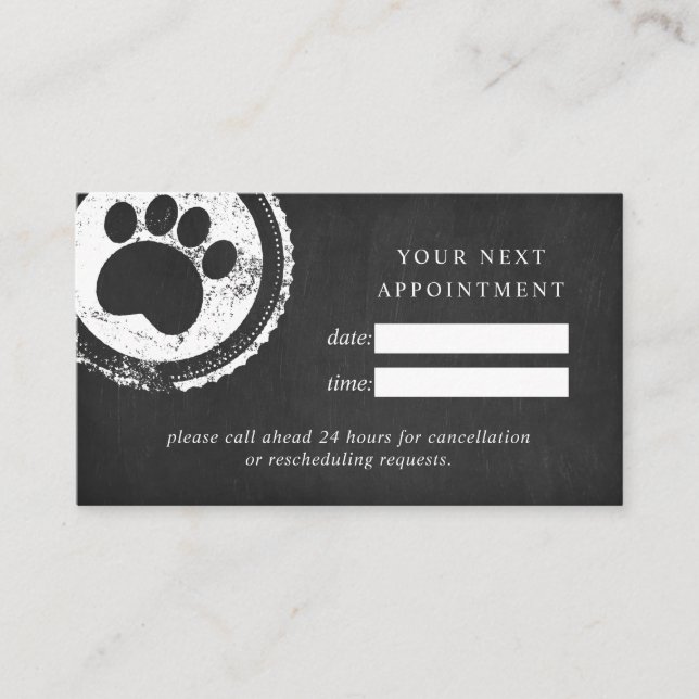 Appointment card groomer chalkboard paw stamp (Front)