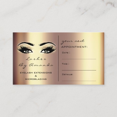 Appointment Card Makeup Artist Gold Bronze Lashes