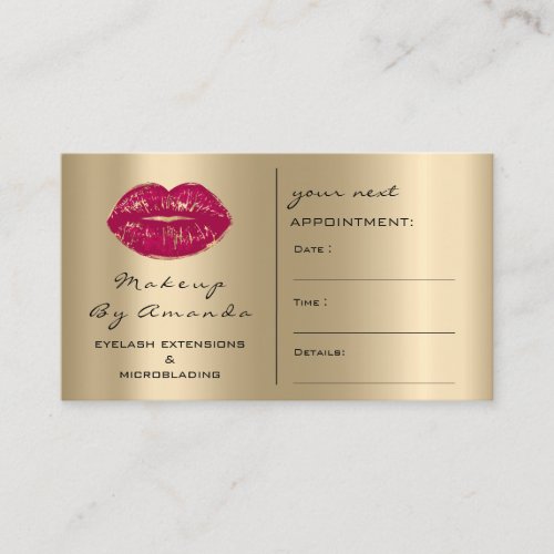 Appointment Card Makeup Artist Red Kiss Lips Gold