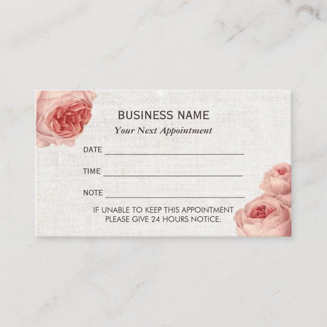 Appointment Card | Vintage Floral Linen Texture (Front)