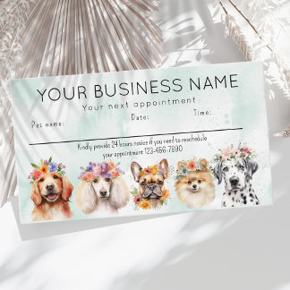 Appointment card watercolor dogs flowers, green