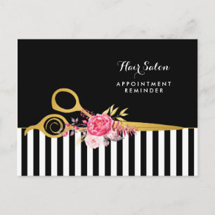 Appointment Faux Gold Scissors Pink Floral Salon Postcard