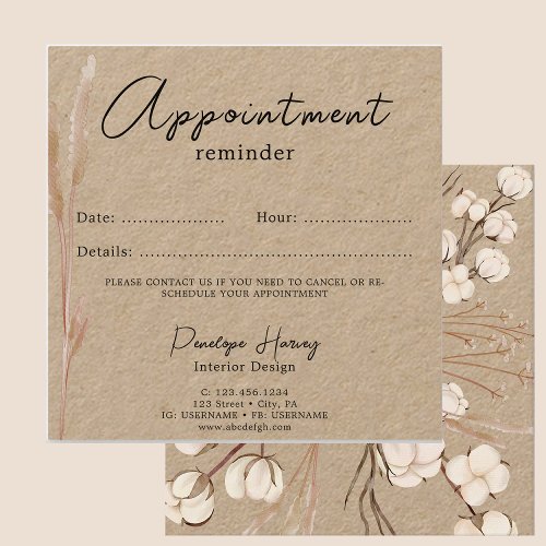 Appointment Modern Greenery Blush Pink Kraft  Square Business Card