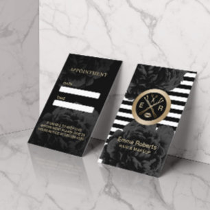 Appointment   Modern Stripes Black Floral Salon Card