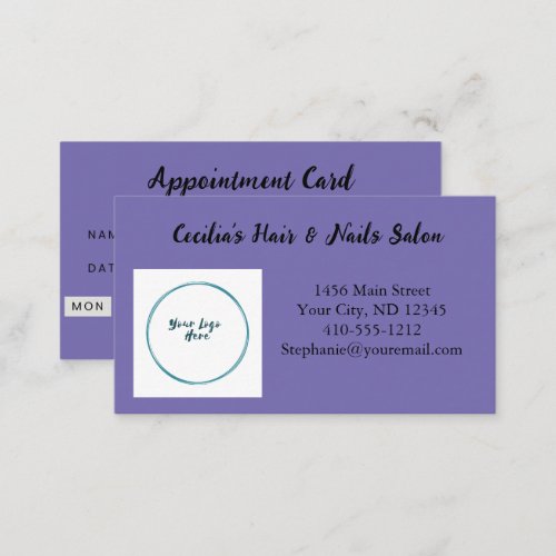 Appointment Purple Logo Hair Nail Business Card