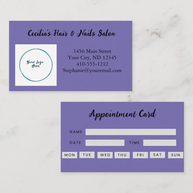 Appointment Purple Logo Hair Nail Business Card (Front/Back)
