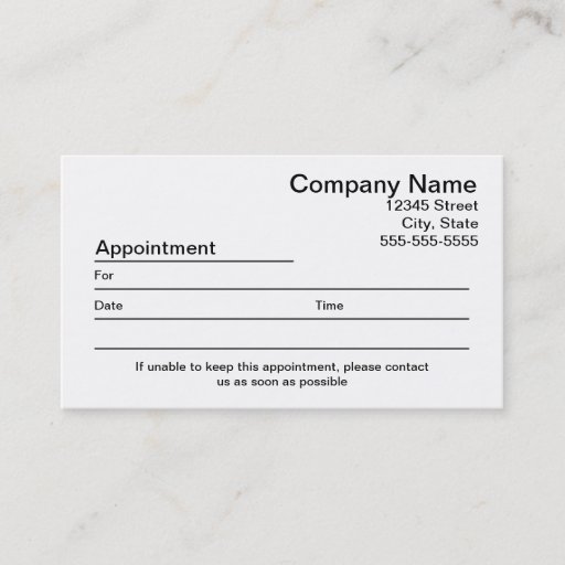 Customizable Appointment Reminder Business Card