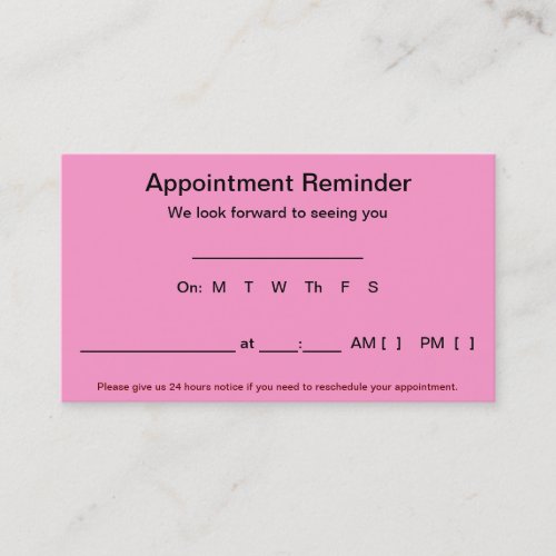 Appointment Reminder Cards (100 pack-Light Pink) Business Card